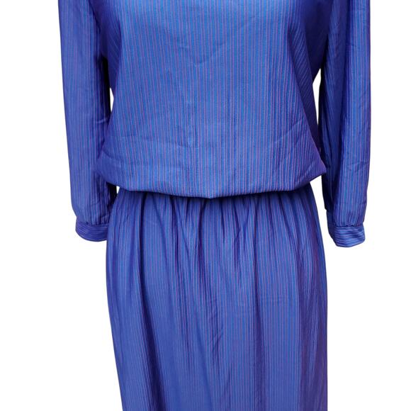 Vintage New Division Blue Red Stripe Belted Shirt Dress Day Dress Size 9 / 10 - Picture 5 of 16